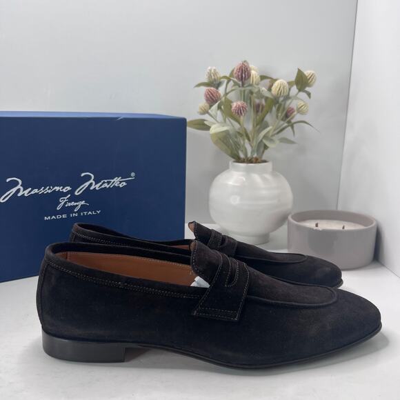 Massimo Matteo Velour Penny Loafers Verdone Black Men 10M Tried On Dress Shoe - Picture 3 of 10